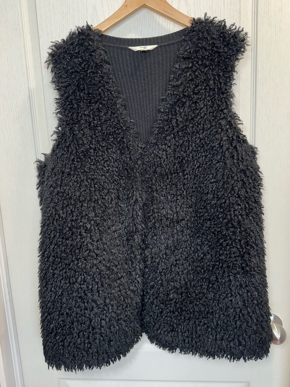 Terra & Sky Black Knit Faux Shearling Vest 1X 16w-18w